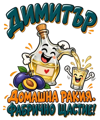 Думитър с домашна ракия фабрично щастие