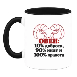 Овен 10% доброта, 90% инат, 100 правота върху Чаша