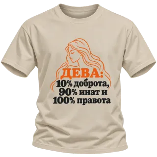 Дева: 10% доброта, 90% инат, 100 правота върху Тениска