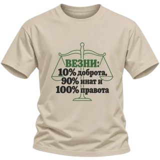 Везни: 10% доброта, 90% инат, 100 правота върху Тениска