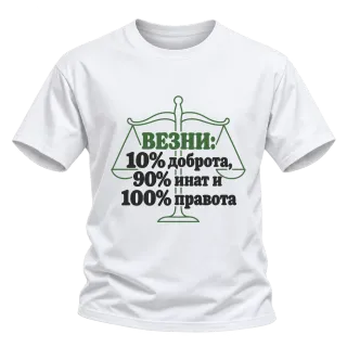 Везни: 10% доброта, 90% инат, 100 правота върху Тениска