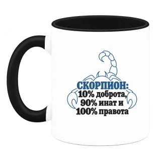Скорпион: 10% доброта, 90% инат, 100 правота върху Чаша