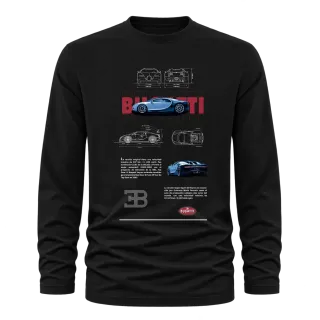 Bugatti графика на хиперавтомобил върху Тениска с дълъг ръкав