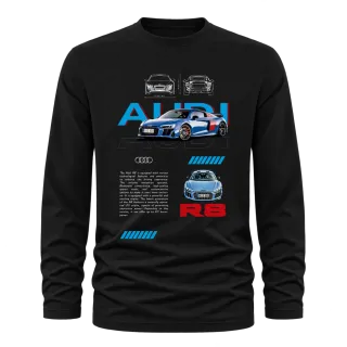 Audi R8 син спортен автомобил върху Тениска с дълъг ръкав