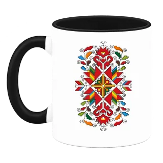 Българска шевица „Цветни пера“ върху Чаша