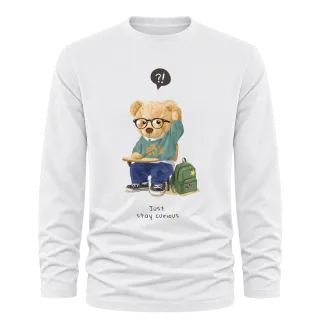 Мече Just Stay Curious върху Тениска с дълъг ръкав