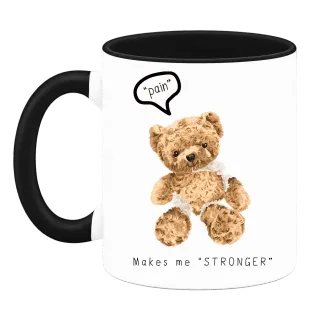 Мече Pain makes me "STRONGER" върху чаша
