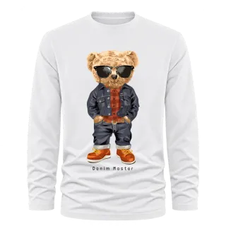 Мече с очила Denim Master върху тениска с дълъг ръкав
