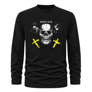 Memento Mori с череп и жълти кръстове върху Тениска с дълъг ръкав
