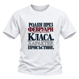 Роден през февруари върху Тениска