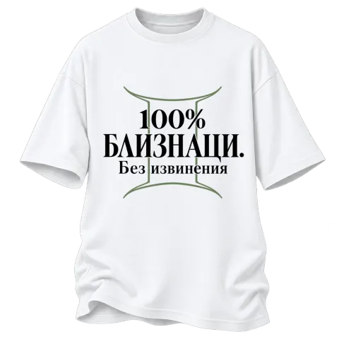 100% Близнаци. Без извинения върху Овърсайз — Бяло