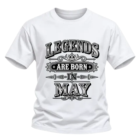 LEGENDS ARE BORN IN MAY върху Тениска — Бяло