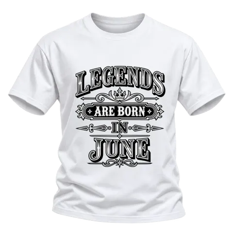 LEGENDS ARE BORN IN JUNE върху Тениска — Бяло
