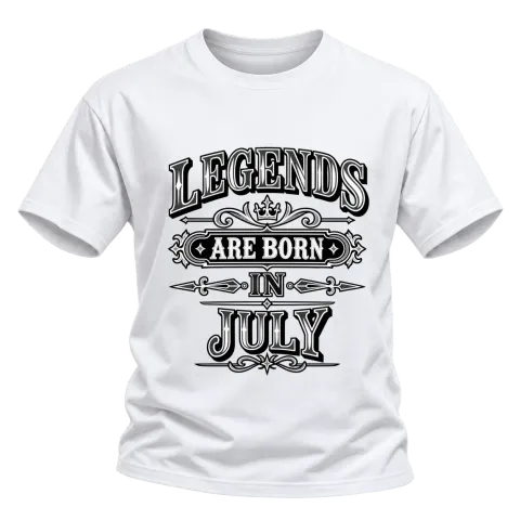 LEGENDS ARE BORN IN JULY върху Тениска — Бяло