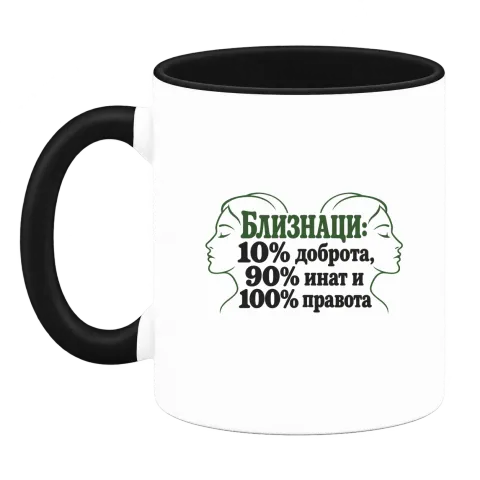 Близнаци:10% доброта, 90% инат, 100 правота върху Чаша — Черна