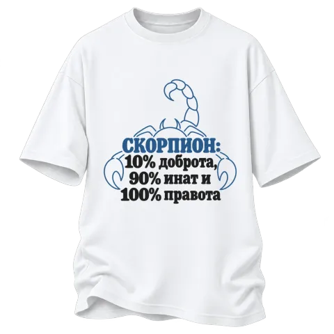 Скорпион: 10% доброта, 90% инат, 100 правота върху Овърсайз — Бяло