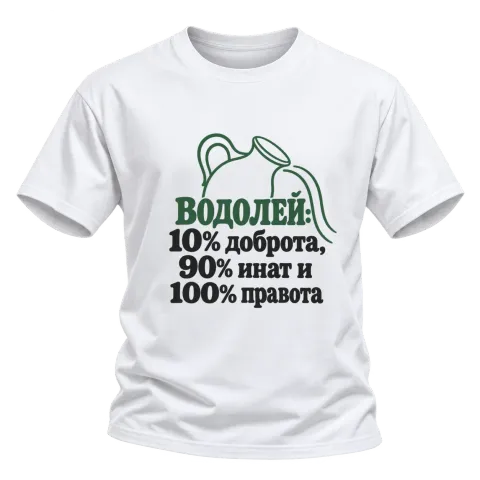 Водолей: 10% доброта, 90% инат, 100 правота върху Тениска — Бяло