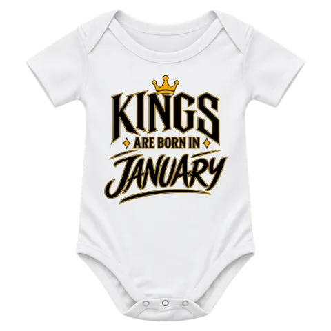 KINGS ARE BORN IN JANUARY върху Боди — Бяло
