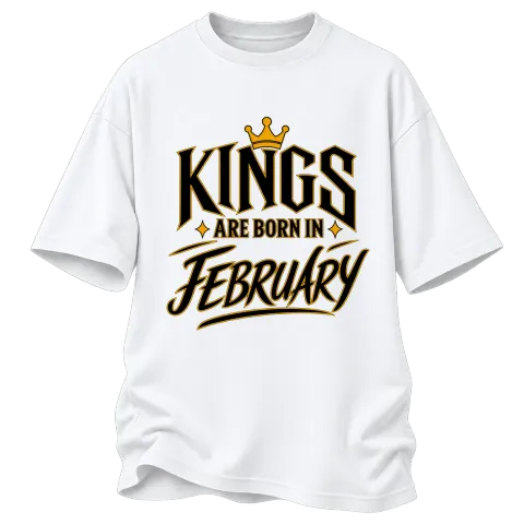 KINGS ARE BORN IN FEBRUARY върху Овърсайз — Бяло