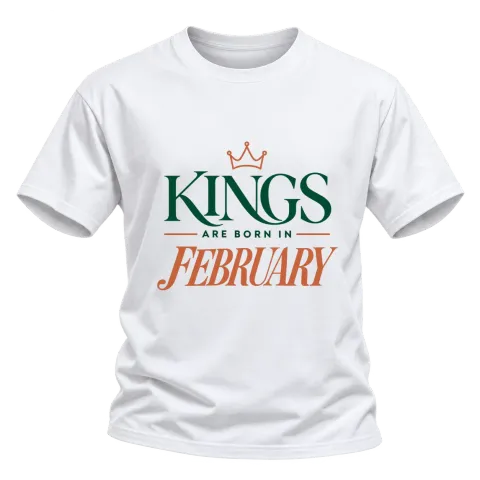 DA KINGS ARE BORN IN FEBRUARY върху Тениска — Бяло