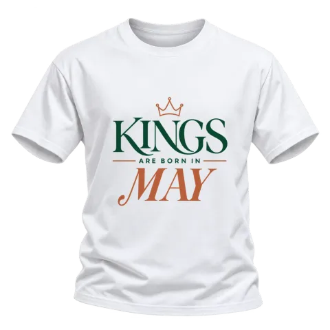 DA KINGS ARE BORN IN MAY върху Тениска — Бяло