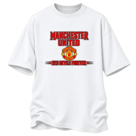 MANCHESTER UNITED RED DEVILS FOREVER върху Овърсайз — Бяло