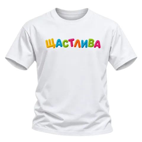 Щастлива върху Тениска — Бяло