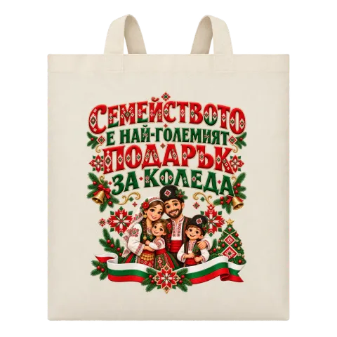 Семейството е най-големият подарък за Коледа етно върху Чанта — Бежово