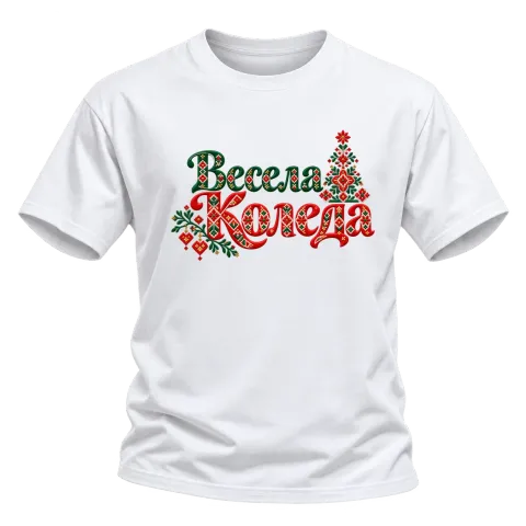 Весела Коледа с шевици върху Тениска — Бяло