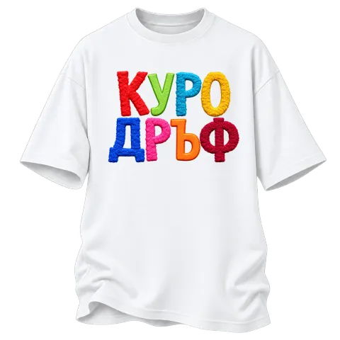 Куродръф с пухкави букви върху Овърсайз — Бяло