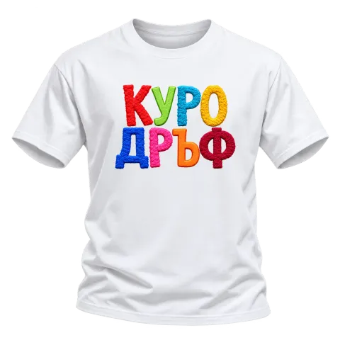 Куродръф с пухкави букви върху Тениска — Бяло