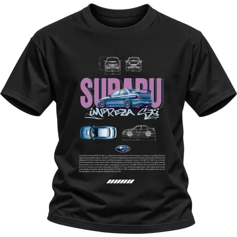 Subaru Impreza WRX STI 2001 върху Тениска — Черно