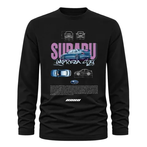 Subaru Impreza WRX STI 2001 върху Тениска с дълъг ръкав — Черно