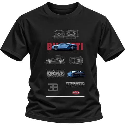 Bugatti графика на хиперавтомобил върху Тениска — Черно