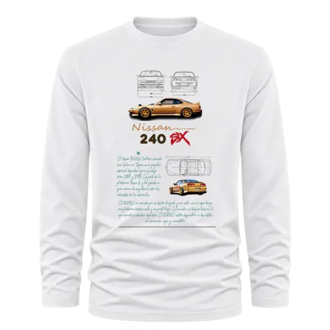 Nissan 240SX в профил върху Тениска с дълъг ръкав — Бяло