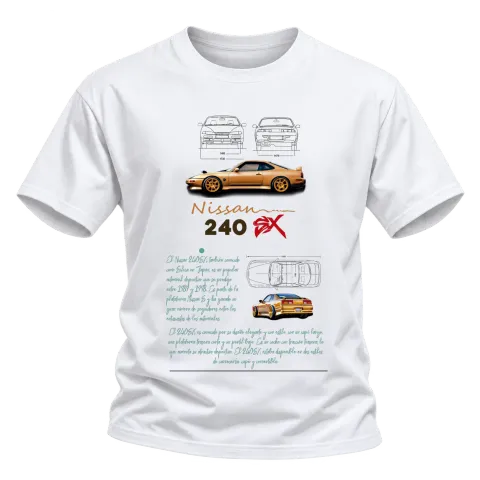 Nissan 240SX в профил върху Тениска — Бяло