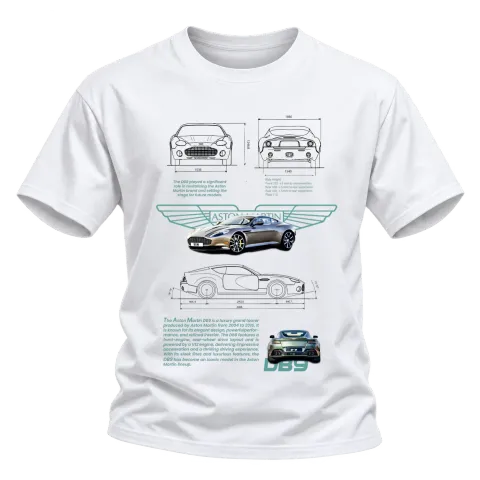 Aston Martin DBS технически план върху Тениска — Бяло