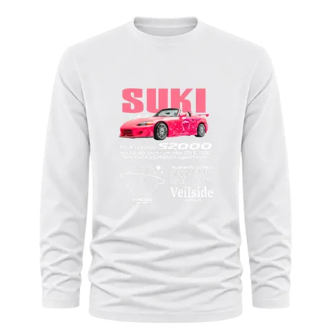 Розов Honda S2000 Silk върху Тениска с дълъг ръкав — Бяло