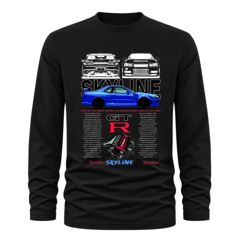 Nissan Skyline GT-R върху Тениска с дълъг ръкав — Черно