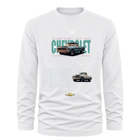 Chevrolet C-10 класика върху Тениска с дълъг ръкав — Бяло