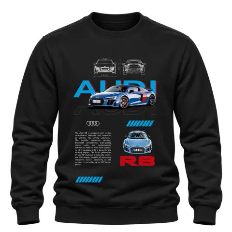 Audi R8 син спортен автомобил върху Блуза — Черно