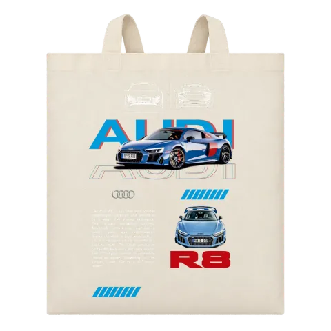 Audi R8 син спортен автомобил върху Чанта — Бежово
