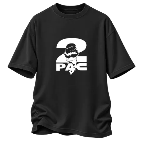 2Pac Fist върху Овърсайз — Черно