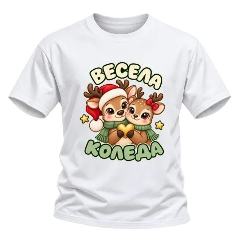 Весела Коледа върху Тениска — Бяло
