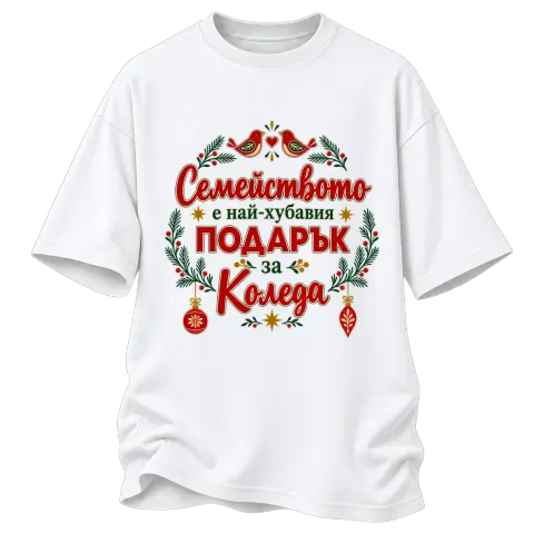 Семейството е най-хубавият подарък за Коледа с птичета върху Овърсайз — Бяло