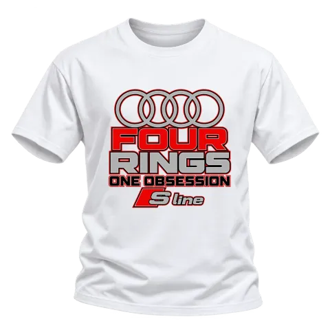 Audi Four Rings One Obsession върху Тениска — Бяло