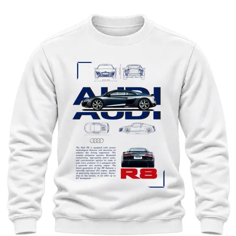 Audi R8 технически чертеж върху Блуза — Бяло