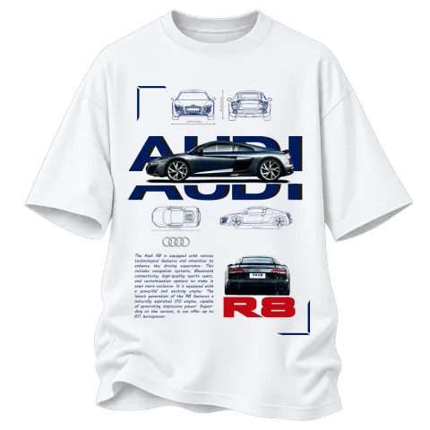 Audi R8 технически чертеж върху Овърсайз — Бяло