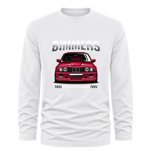 BMW Bimmers Respect Your Elders върху Тениска с дълъг ръкав — Бяло