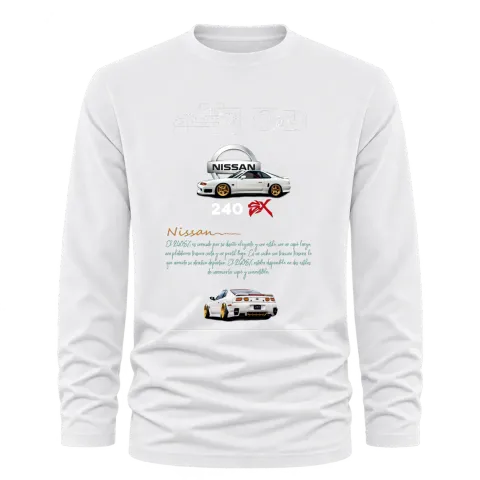 Nissan 240SX с ниска стойка върху Тениска с дълъг ръкав — Бяло